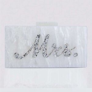 White Pearlescent Mrs. Box Clutch with Glitter Inlay